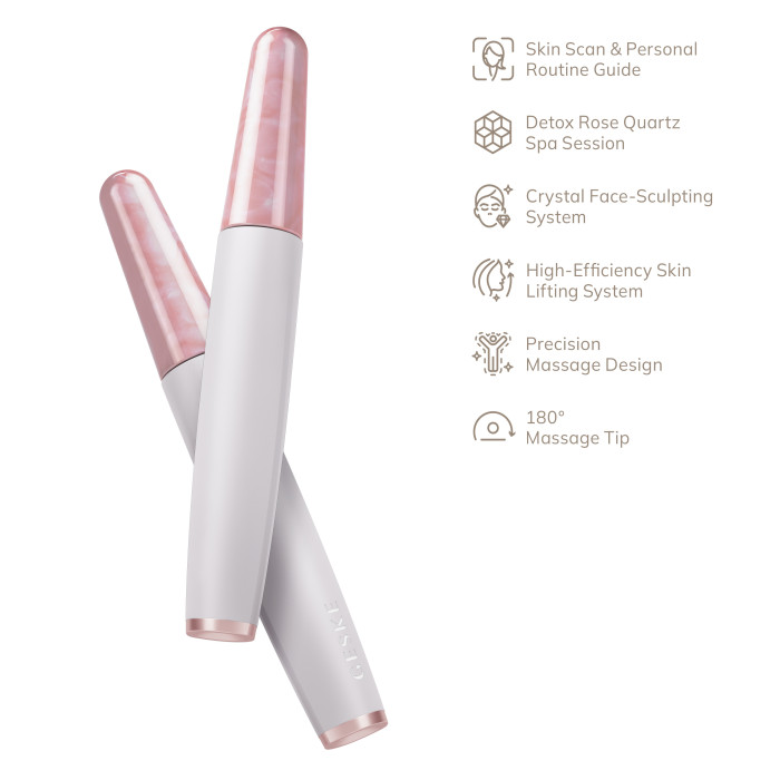 Ручка-масажер для обличчя з рожевим кварцом GESKE SmartAppGuided Rose Quartz & Depuffing Pen 6in1 starlight