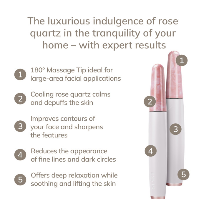 Ручка-масажер для обличчя з рожевим кварцом GESKE SmartAppGuided Rose Quartz & Depuffing Pen 6in1 starlight