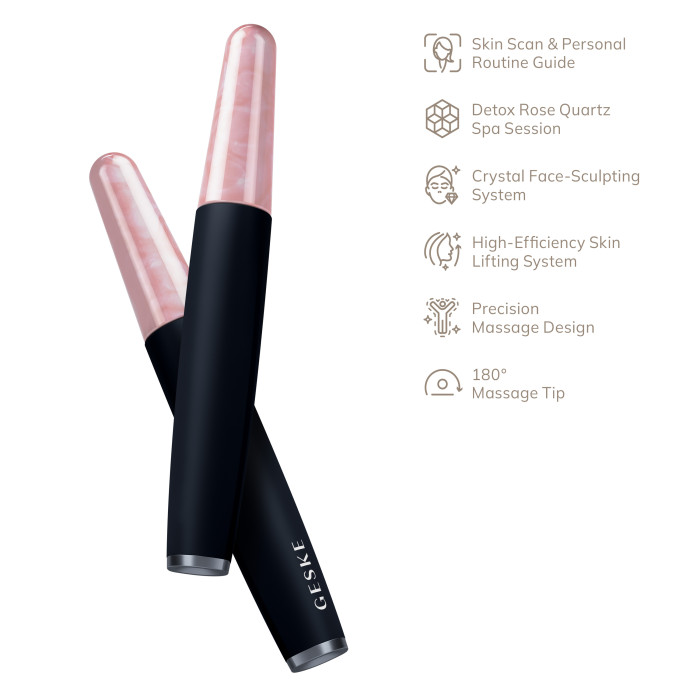 Ручка-масажер для обличчя з рожевим кварцом GESKE SmartAppGuided Rose Quartz & Depuffing Pen 6in1 black