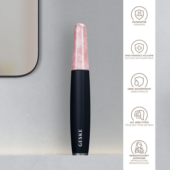 Ручка-масажер для обличчя з рожевим кварцом GESKE SmartAppGuided Rose Quartz & Depuffing Pen 6in1 black