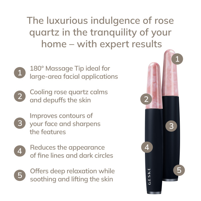 Ручка-масажер для обличчя з рожевим кварцом GESKE SmartAppGuided Rose Quartz & Depuffing Pen 6in1 black