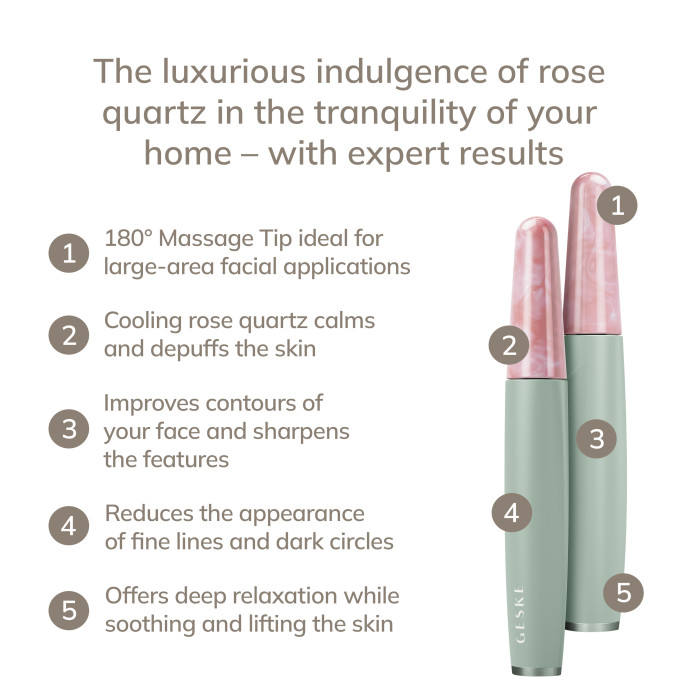 Ручка-масажер для обличчя з рожевим кварцом GESKE SmartAppGuided Rose Quartz & Depuffing Pen 6in1 green