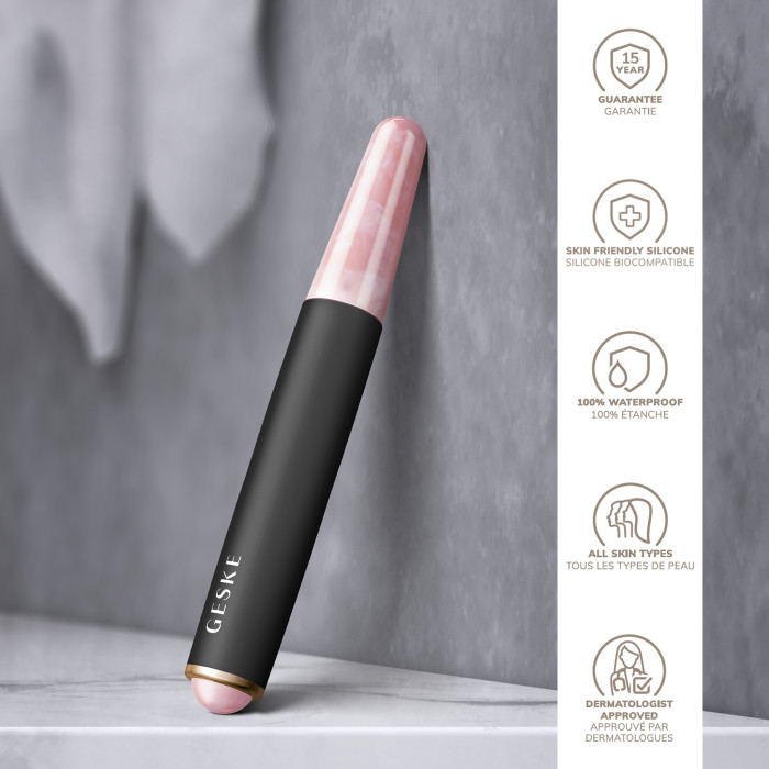 Ручка-масажер для обличчя з рожевим кварцом GESKE SmartAppGuided Double-Sided Rose Quartz Depuffing Pen 7в1 gray