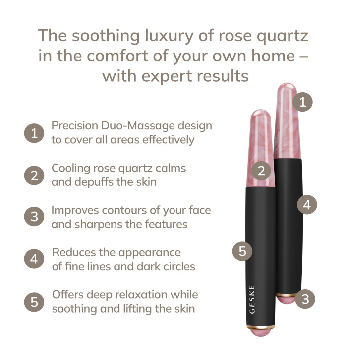 Ручка-масажер для обличчя з рожевим кварцом GESKE SmartAppGuided Double-Sided Rose Quartz Depuffing Pen 7в1 gray