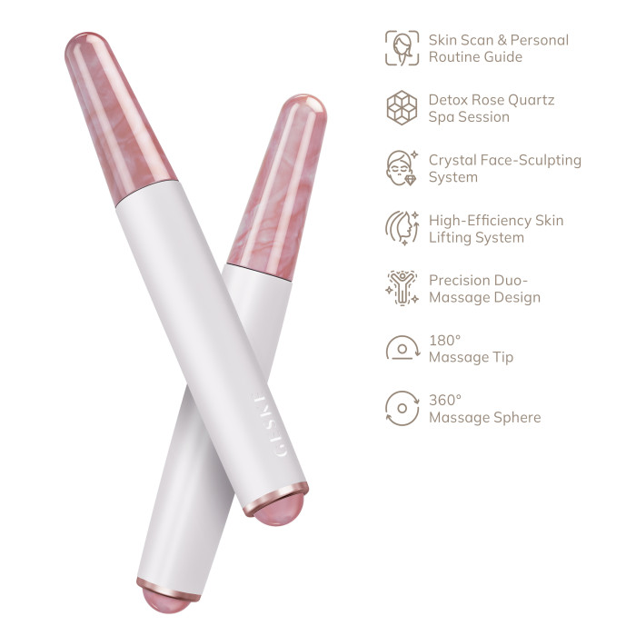 Ручка-масажер для обличчя з рожевим кварцом GESKE SmartAppGuided Double-Sided Rose Quartz Depuffing Pen 7в1 starlight