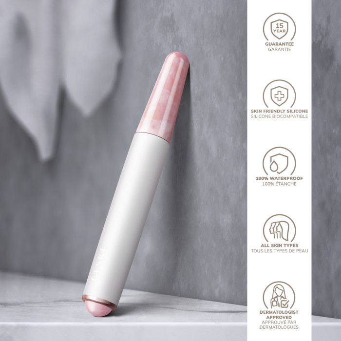 Ручка-масажер для обличчя з рожевим кварцом GESKE SmartAppGuided Double-Sided Rose Quartz Depuffing Pen 7в1 starlight