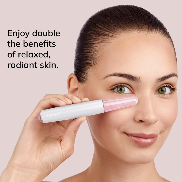 Ручка-масажер для обличчя з рожевим кварцом GESKE SmartAppGuided Double-Sided Rose Quartz Depuffing Pen 7в1 starlight