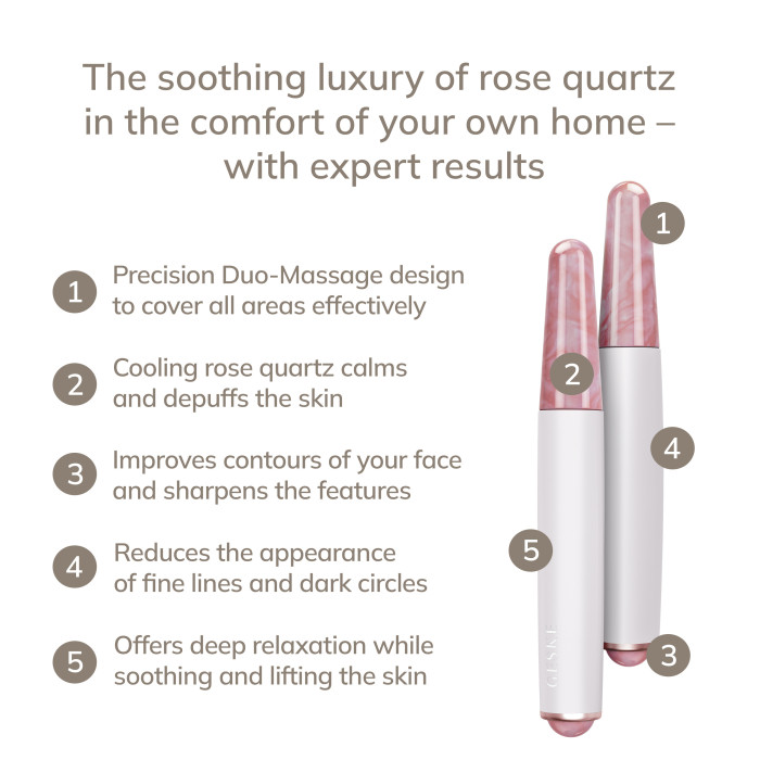 Ручка-масажер для обличчя з рожевим кварцом GESKE SmartAppGuided Double-Sided Rose Quartz Depuffing Pen 7в1 starlight