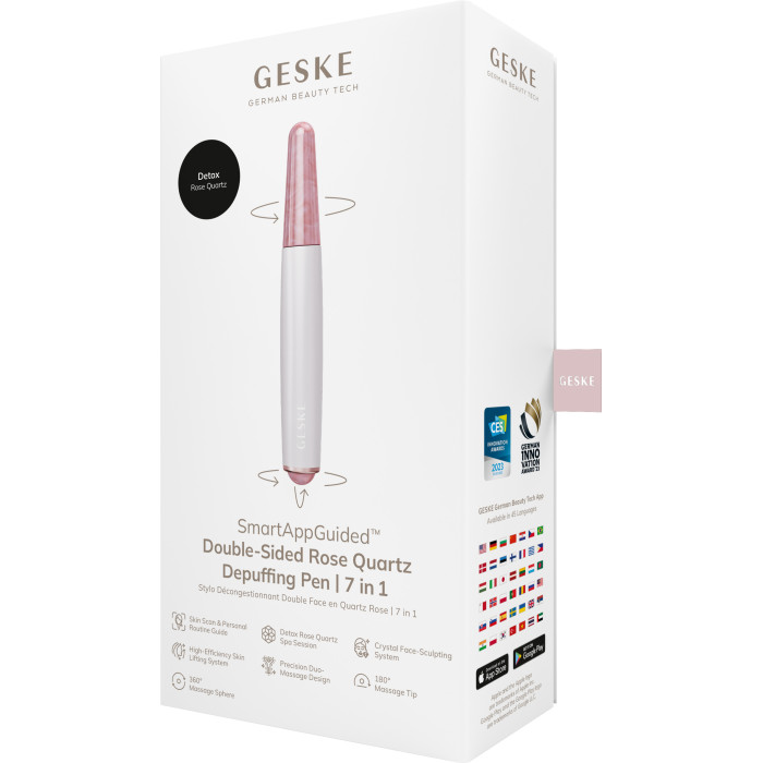 Ручка-масажер для обличчя з рожевим кварцом GESKE SmartAppGuided Double-Sided Rose Quartz Depuffing Pen 7в1 starlight