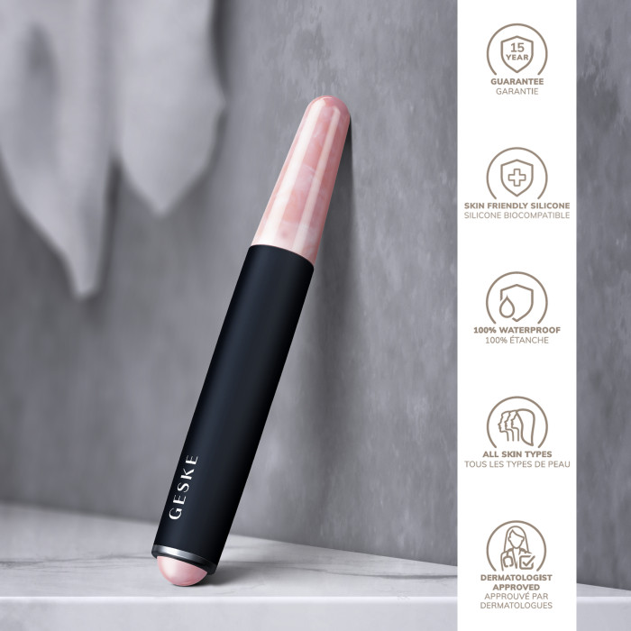 Ручка-масажер для обличчя з рожевим кварцом GESKE SmartAppGuided Double-Sided Rose Quartz Depuffing Pen 7в1 black