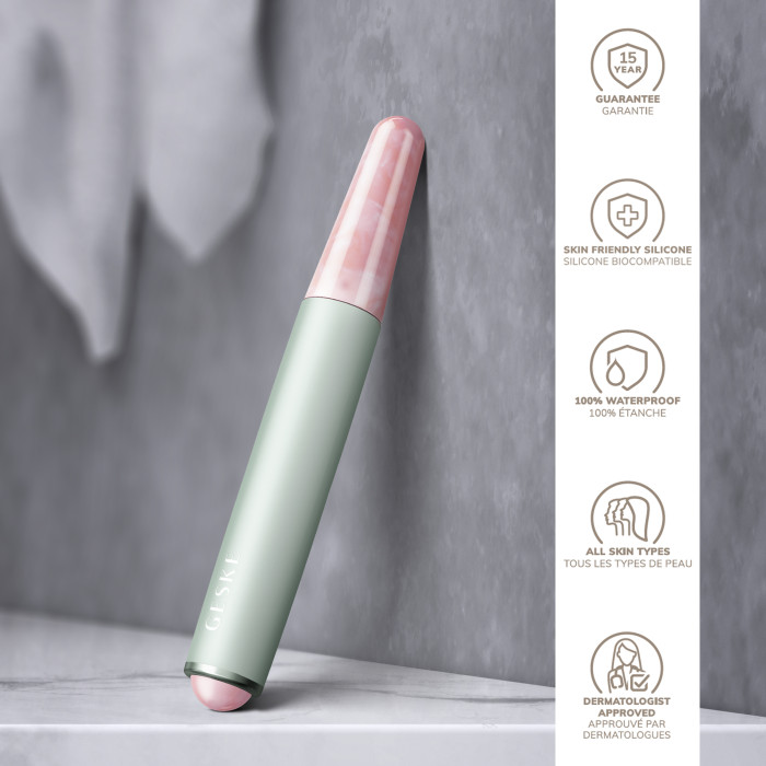 Ручка-масажер для обличчя з рожевим кварцом GESKE SmartAppGuided Double-Sided Rose Quartz Depuffing Pen 7в1 green