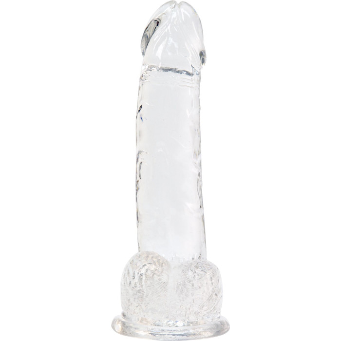 Прозорий фалоімітатор на присосці ADDICTION — Clear Dildo with Balls 8″, віброкуля в подарунок
