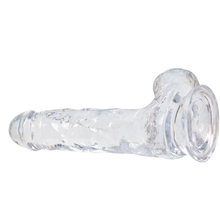 Прозорий фалоімітатор на присосці ADDICTION — Clear Dildo with Balls 8″, віброкуля в подарунок
