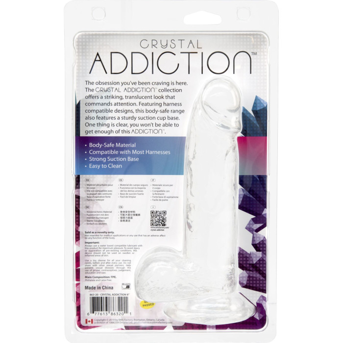 Прозорий фалоімітатор на присосці ADDICTION — Clear Dildo with Balls 8″, віброкуля в подарунок