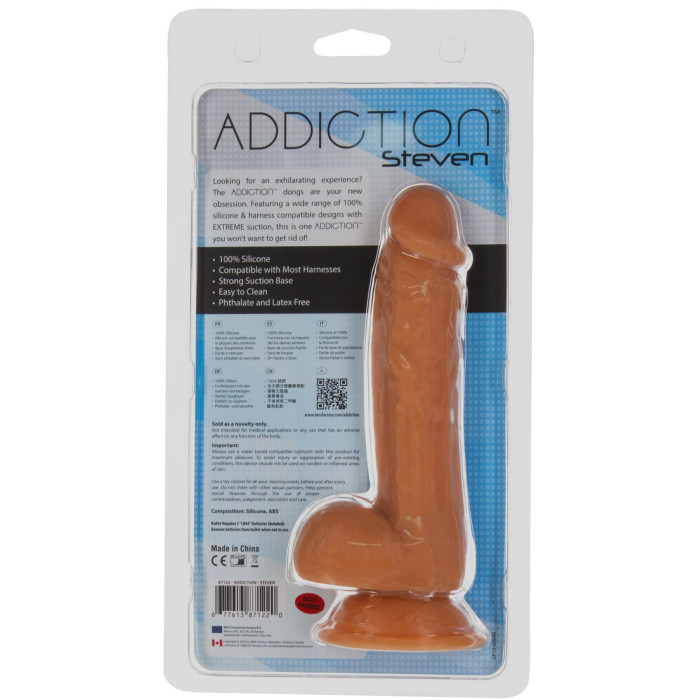 Фалоімітатор ADDICTION Steven 7.5" Silicone Dong Caramel, віброкуля в подарунок