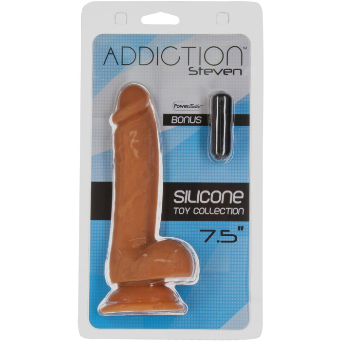 Фалоімітатор ADDICTION Steven 7.5" Silicone Dong Caramel, віброкуля в подарунок