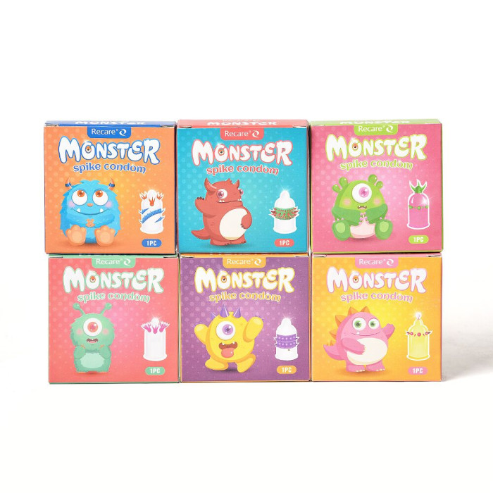 Насадка на член Recare Blue Monster Spike Condom (презерватив з вусиками та спіраллю шипів)