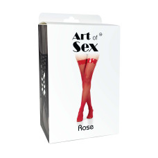 Панчохи в дрібну сітку з коронкою Art of Sex - Rose, колір чорний з ефектом мокрого оксамиту, М