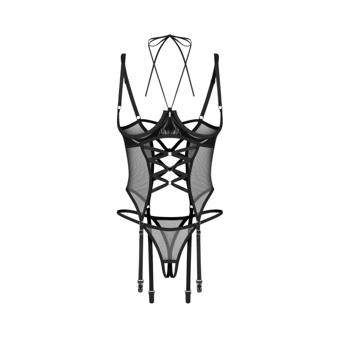 Корсет Obsessive Dominna cupless corset & crotchless thong S/M