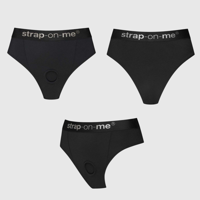 Трусики-бразиліана з фіксацією дилдо Strap-On-Me Harness Lingerie Idole – M – Black, високі