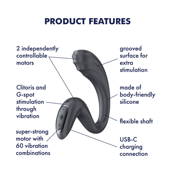 Вагінально-кліторальний вібратор Satisfyer G for Goddess 3 Dark Grey, 2 мотори