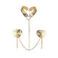 Пестис-сердечка з пензликами та чокером JSY Nipple Sticker RT236114 Golden