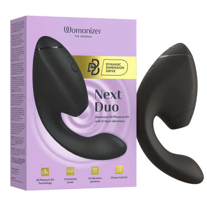Подвійний вакуумний кліторальний стимулятор з вібрацією Womanizer Next Duo - Black