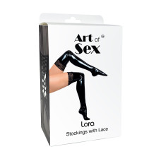 Сексуальні вінілові панчохи Art of Sex - Lora з мереживом, розмір L, з ефектом голограми