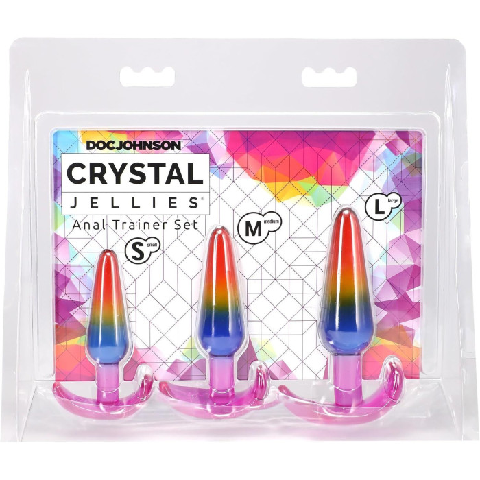 Набір анальних пробок Doc Johnson Crystal Jellies - Anal Trainer Set - Rainbow (м'яте паковання!!!)