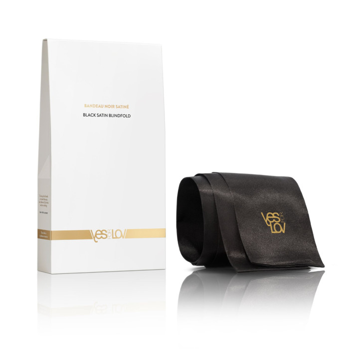 Сатинова пов’язка-стрічка на очі YESforLOV BLACK SATIN BLINDFOLD, підходить для зв’язування