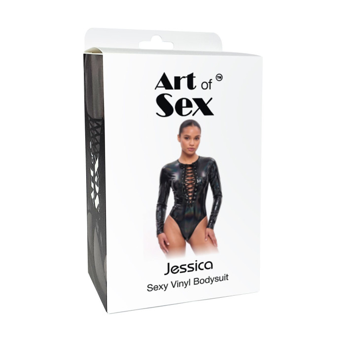 Вінілове боді з рукавами Art of Sex - Jessica, з ефектом голограми, розмір M