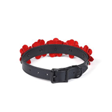 Нашийник з повідцем Liebe Seele Flower Rhythm - Black and Red Leather Flowers collar with Leash