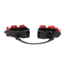 Наручники Liebe Seele Flower Rhythm - Black and Red Leather Flowers Hand Cuffs