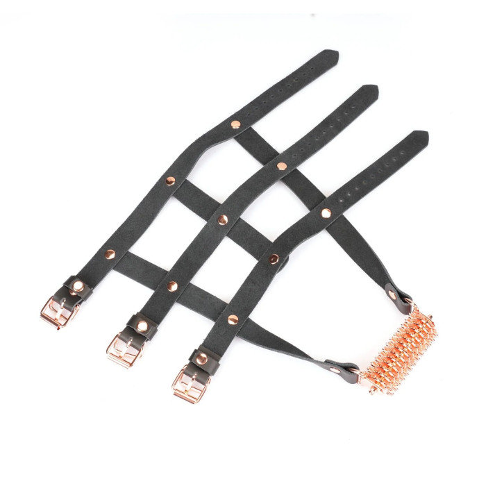 Шкіряна портупея для гомілкостопу зі шпорамиLiebe Seele Leather High Heel Ankle Harness Rose Gold