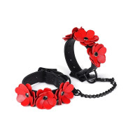 Наручники Liebe Seele Flower Rhythm - Black and Red Leather Flowers Hand Cuffs (м'яте паковання!!!)