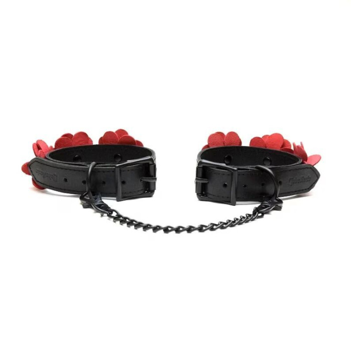 Наручники Liebe Seele Flower Rhythm - Black and Red Leather Flowers Hand Cuffs (м'яте паковання!!!)