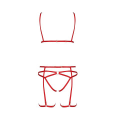 Комплект білизни Passion Exclusive MAGALI SET OpenBra L/XL, red, стрепи, ліф, трусики і пояс