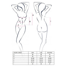 Корсет з пажами Passion JOLENE CORSET L/XL, black, трусики, напіввідчинені груди, напівпрозорий