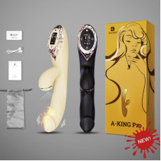 Вакуумний вібратор-кролик з підігрівом KISSTOY A-King Pro Yellow, з LED-екраном