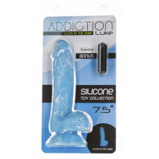 Фалоімітатор, що світиться у темряві, ADDICTION - LUKE - 7.5"- BLUE G.I.D. / W PB, 19 см, силікон