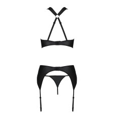 Сітчастий набір AMANDA SET L/XL, Black, бюстгальтер з халтером, трусики та пояс для панчох