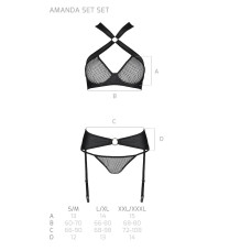 Сітчастий набір AMANDA SET L/XL, Black, бюстгальтер з халтером, трусики та пояс для панчох