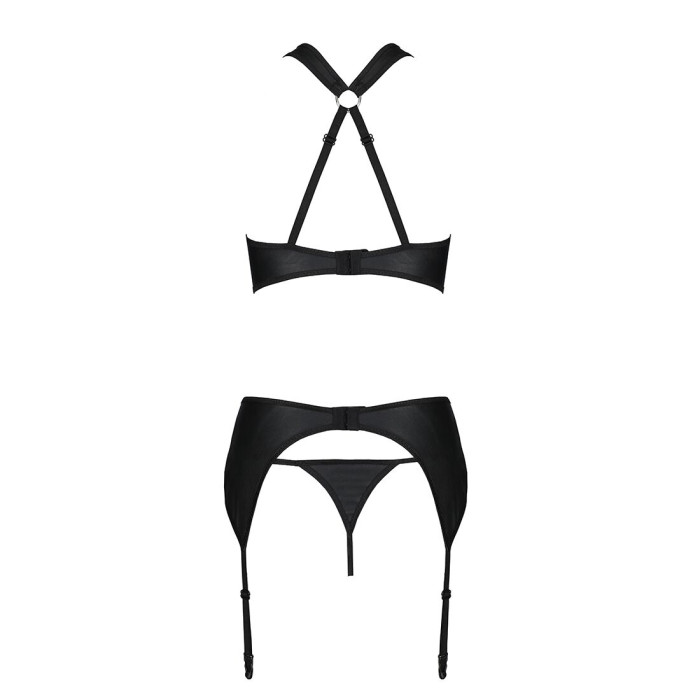 Сітчастий набір AMANDA SET S/M, Black, бюстгальтер з халтером, трусики та пояс для панчох