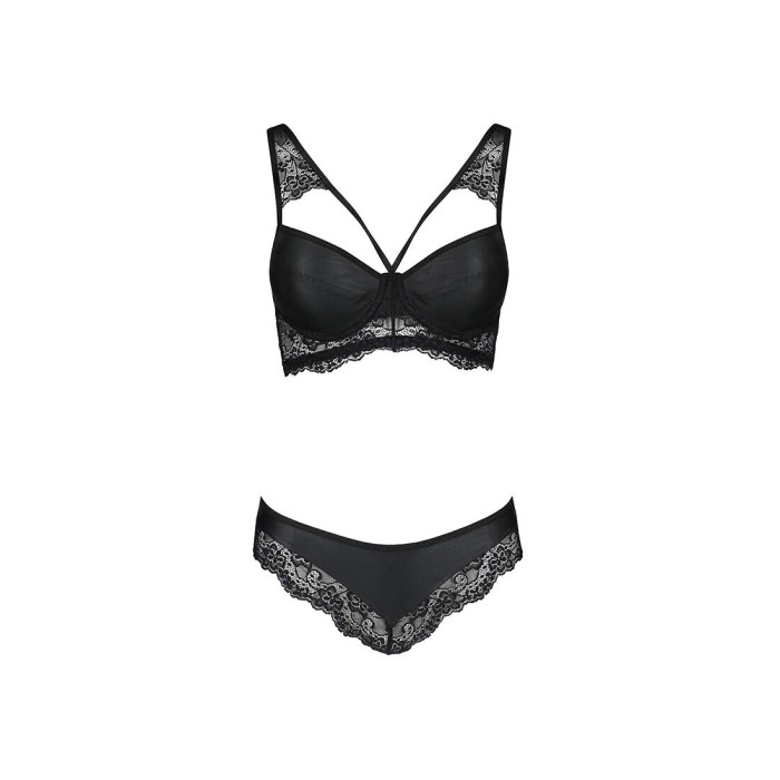 Комплект з еко-шкіри та мережива Passion LOONA SET L/XL, black, бра і трусики