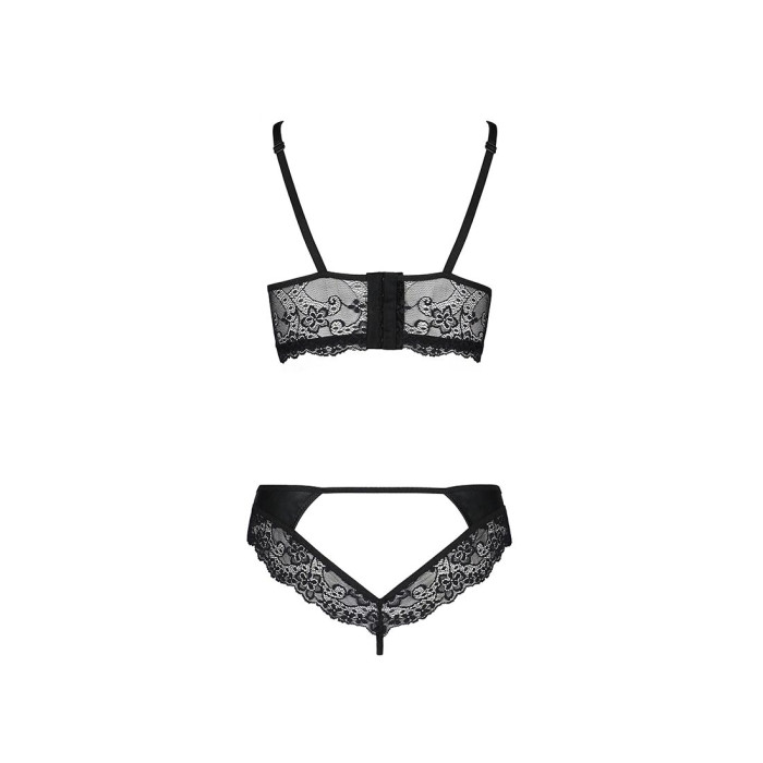 Комплект з еко-шкіри та мережива Passion LOONA SET XXL/XXXL, black, бра і трусики