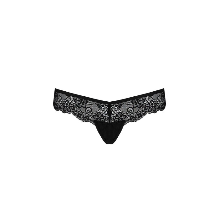 Мереживні трусики-танга з атласним бантиком Passion NAJA THONG XXL/XXXL, black