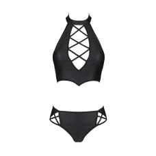 Комплект з еко-шкіри Passion NANCY BIKINI L/XL, black, бра та трусики з імітацією шнурівки