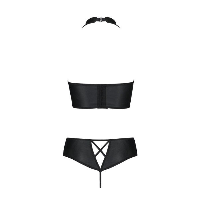 Комплект з еко-шкіри Passion NANCY BIKINI L/XL, black, бра та трусики з імітацією шнурівки