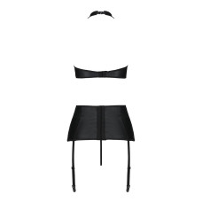 Комплект з еко-шкіри з імітацією шнурівки Passion NANCY SET S/M black топ, трусики, пояс для панчіх