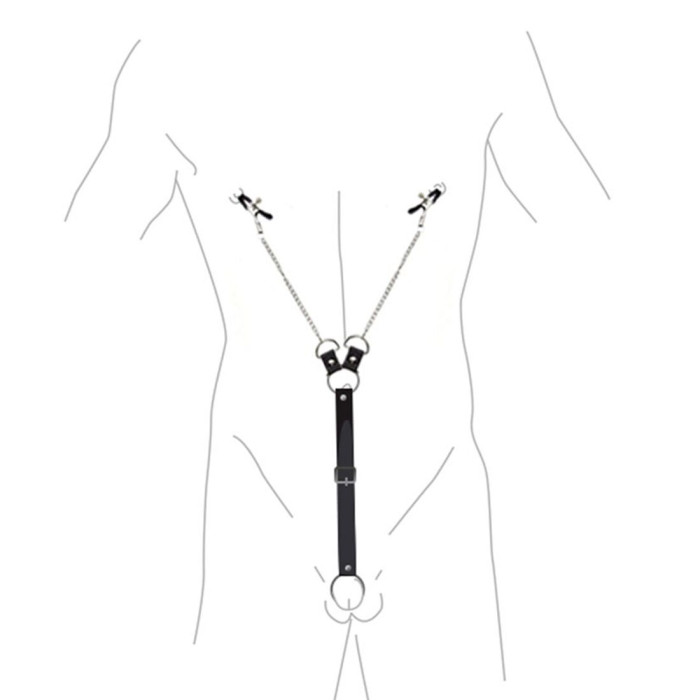 Затискачі для сосків з фіксацією на пенісі Art of Sex – Nipple Clamps for Men, екошкіра